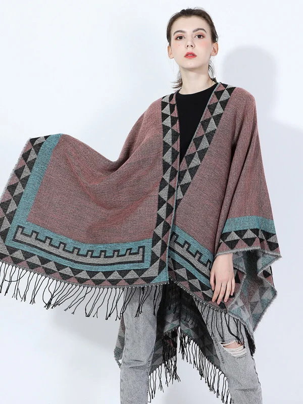 New Poncho Capes Women Winter Scarf Shawl Ladies Vintage Plaid Blanket Knit Wrap Cashmere Female Stripe Poncho