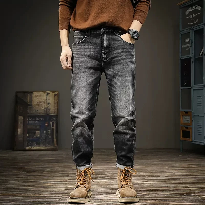 

Streetwear Fashion Men Jeans Retro Black Gray Stretch Slim Fit Ripped Jeans Men High Quality Vintage Designer Denim Pants Hombre