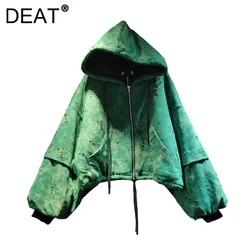 DEAT Women's Hooded Sweatshirt Broken Holes Loose Pockets Cotton-padded Drawstring Jackets 2024 Autumn New Fashion 29L8972