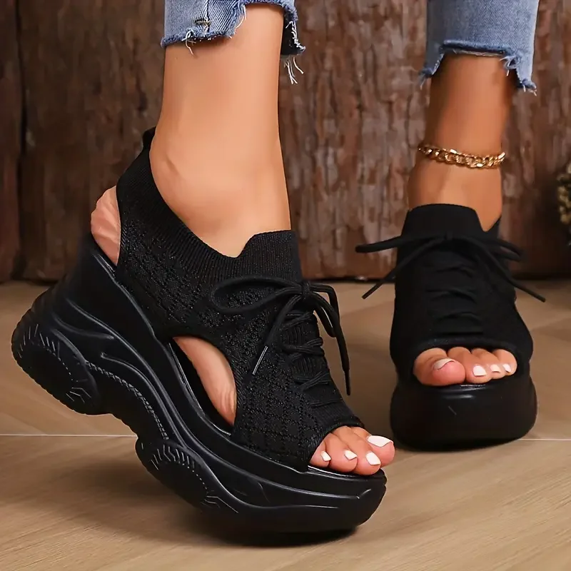 New Summer Fashion Comfortable Round-toe Wedge Light Roman Sandals Non-slip Thick-soled Lace-up Casual Sneakers for Women image 6