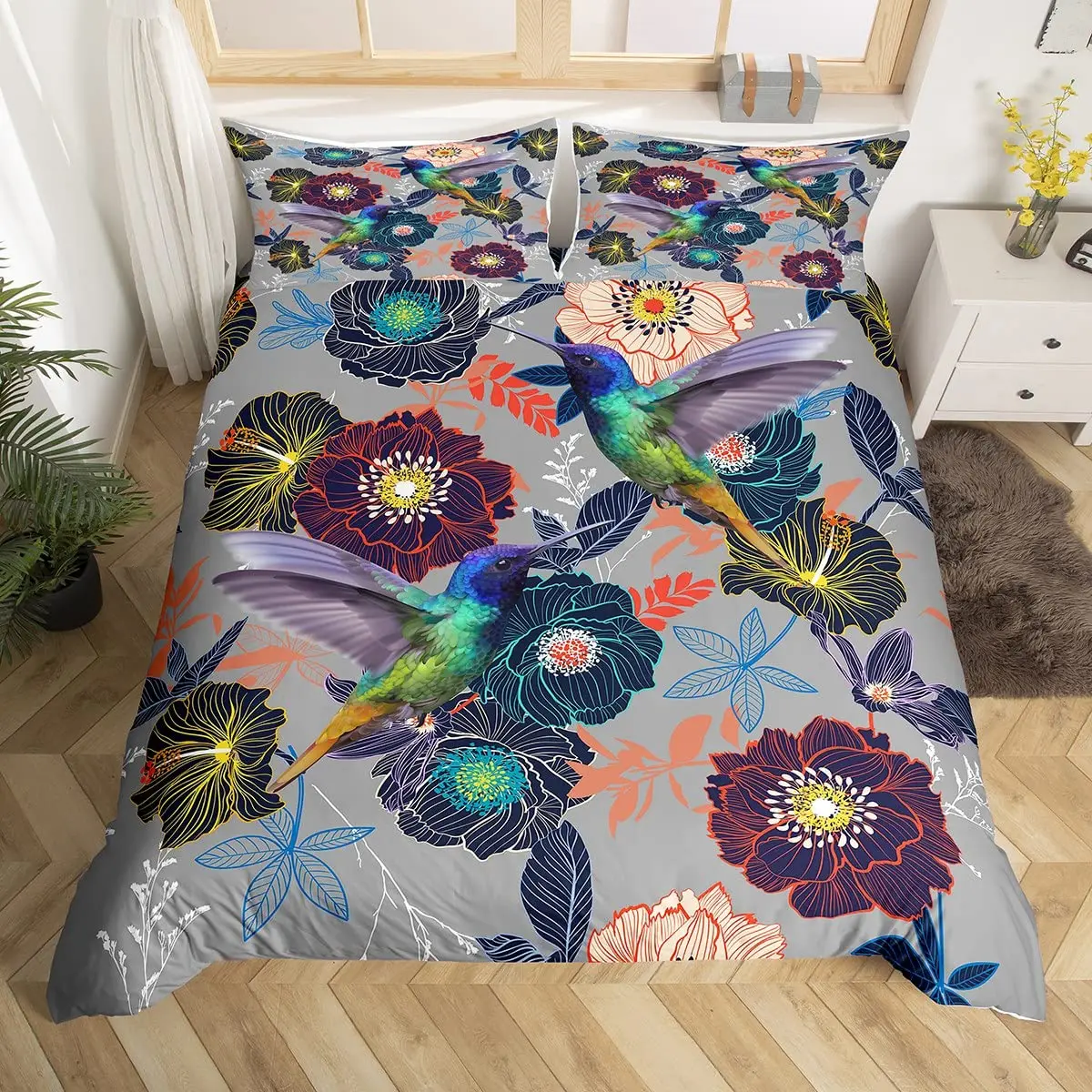 Imagem -02 - Watercolor Hummingbird Duvet Cover Grupo Conjunto de Cama com Pillow Shams King Full e Queen Size Decoração do Quarto Pcs