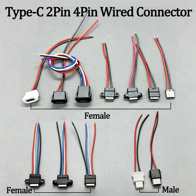 2/5/10pc Type-C 2P 4P USB Waterproof Connector With Direct Compression Male Connector Charger Plug Data Transmission Cable 3A 5V