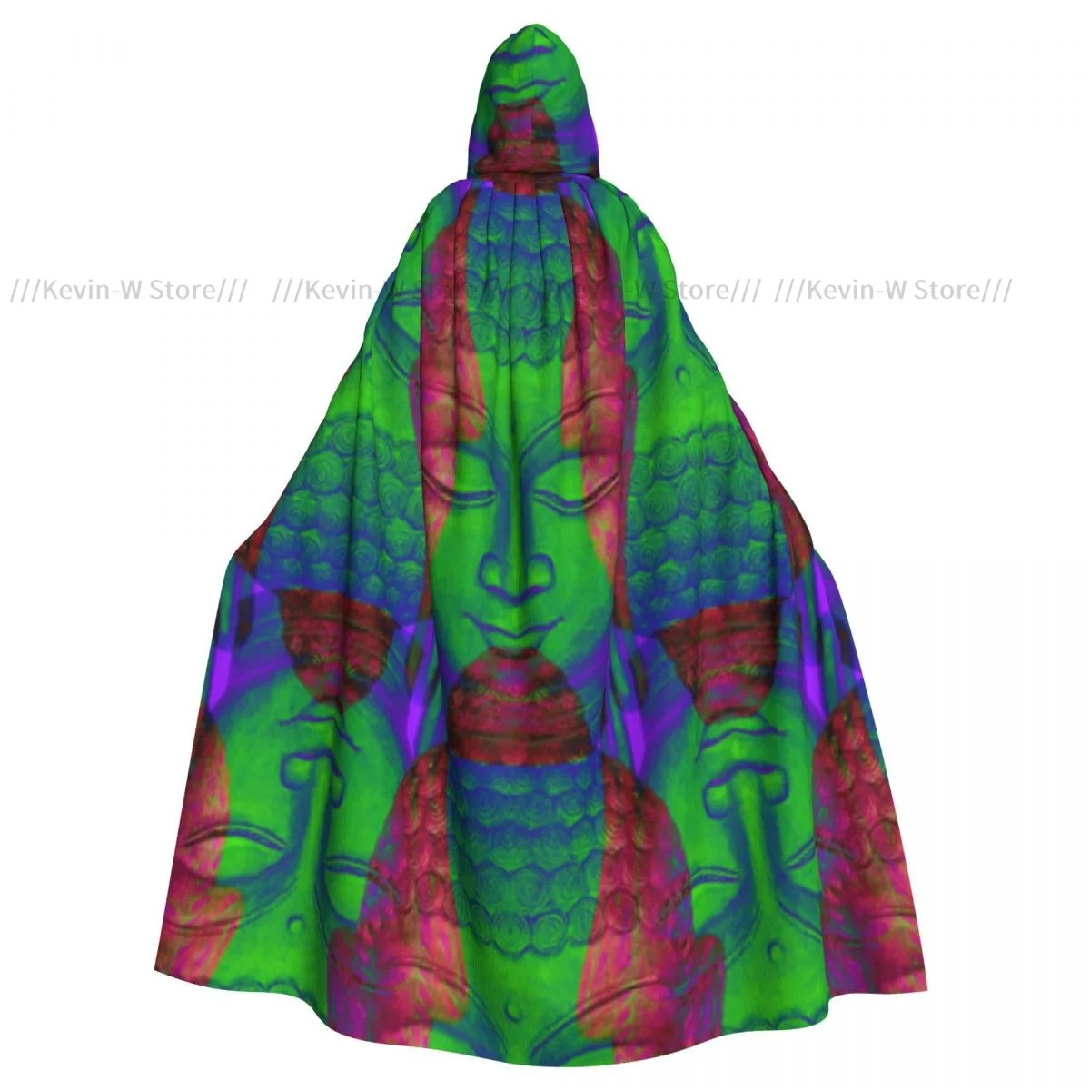 Head Smiling Buddha Pattern Hooded Cloak Polyester Unisex Witch Cape Costume Accessory