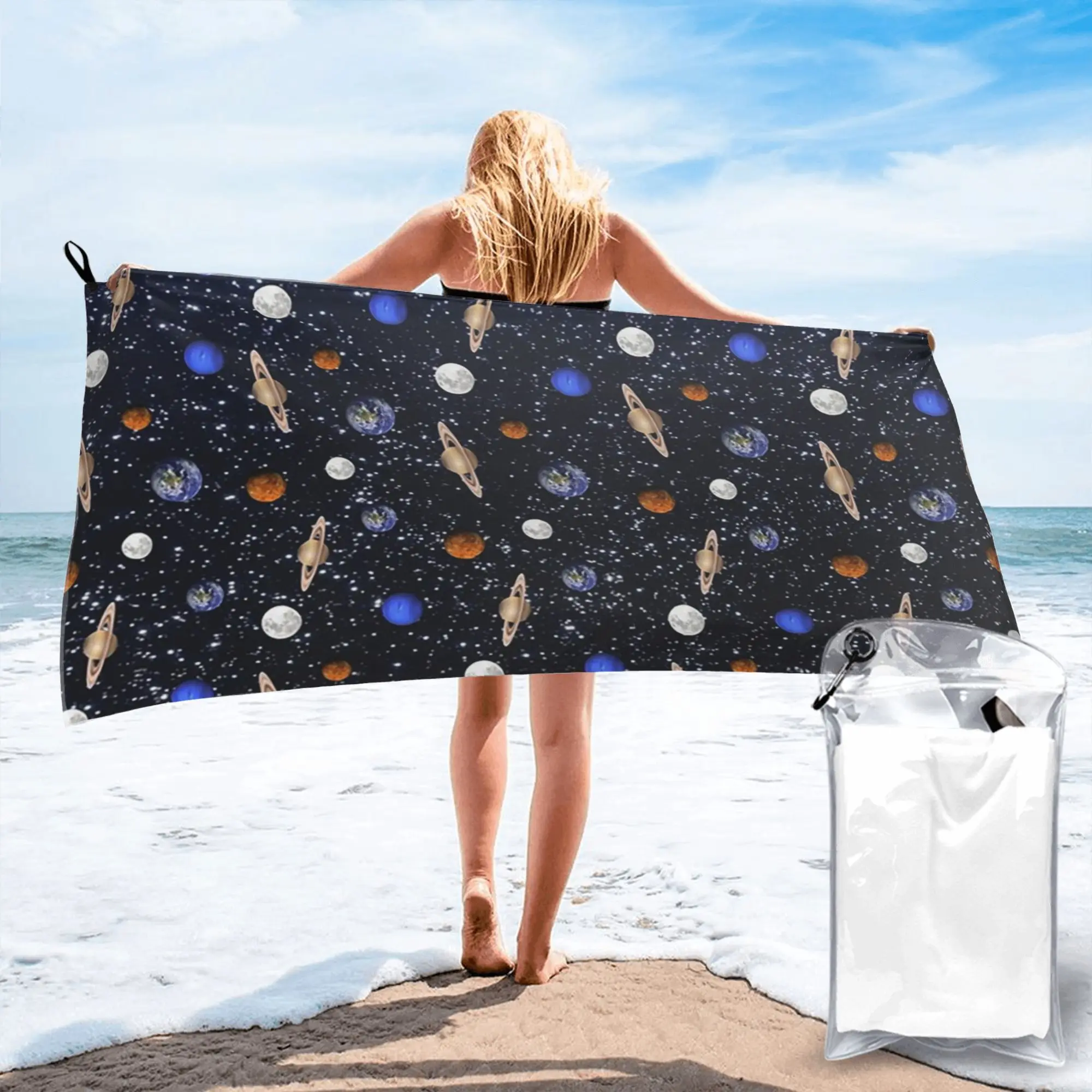 Solar System Space Planets Universe Beach Towel Soft Microfiber Quick Dry Absorbent Quick Towels For Yoga