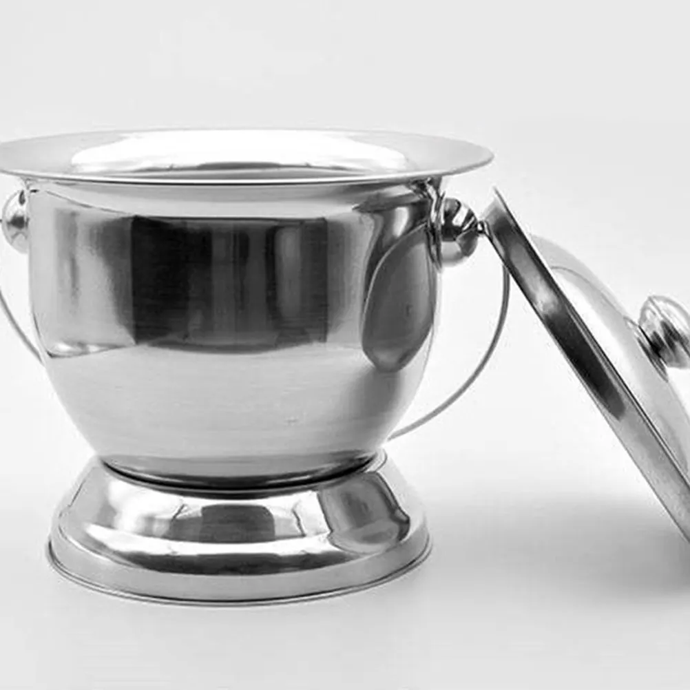 

1Pcs Premium Stainless Steel Handheld Spittoon Lid Portable Urinal Bucket Home Healthcare Nighttime Use Easy Clean