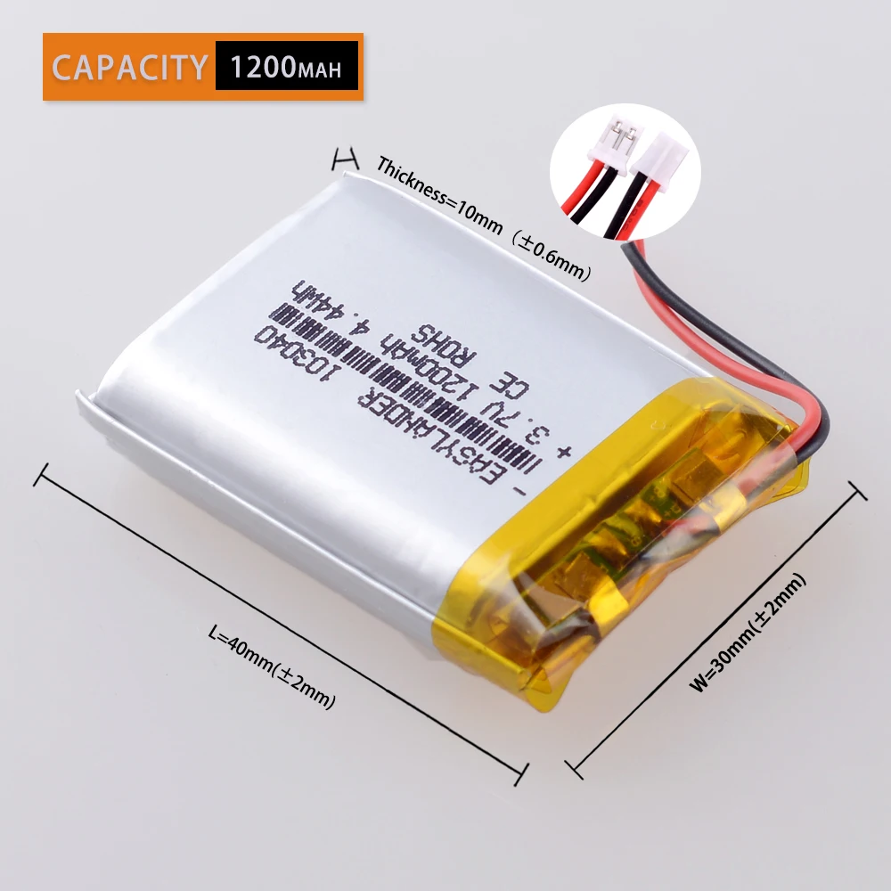 JST2.0 2P 803040 3.7V 1000mAh 303040 403040 503040 603040 703040 903040 103040 1200mAh 123040 Lithium ion Polymer Battery