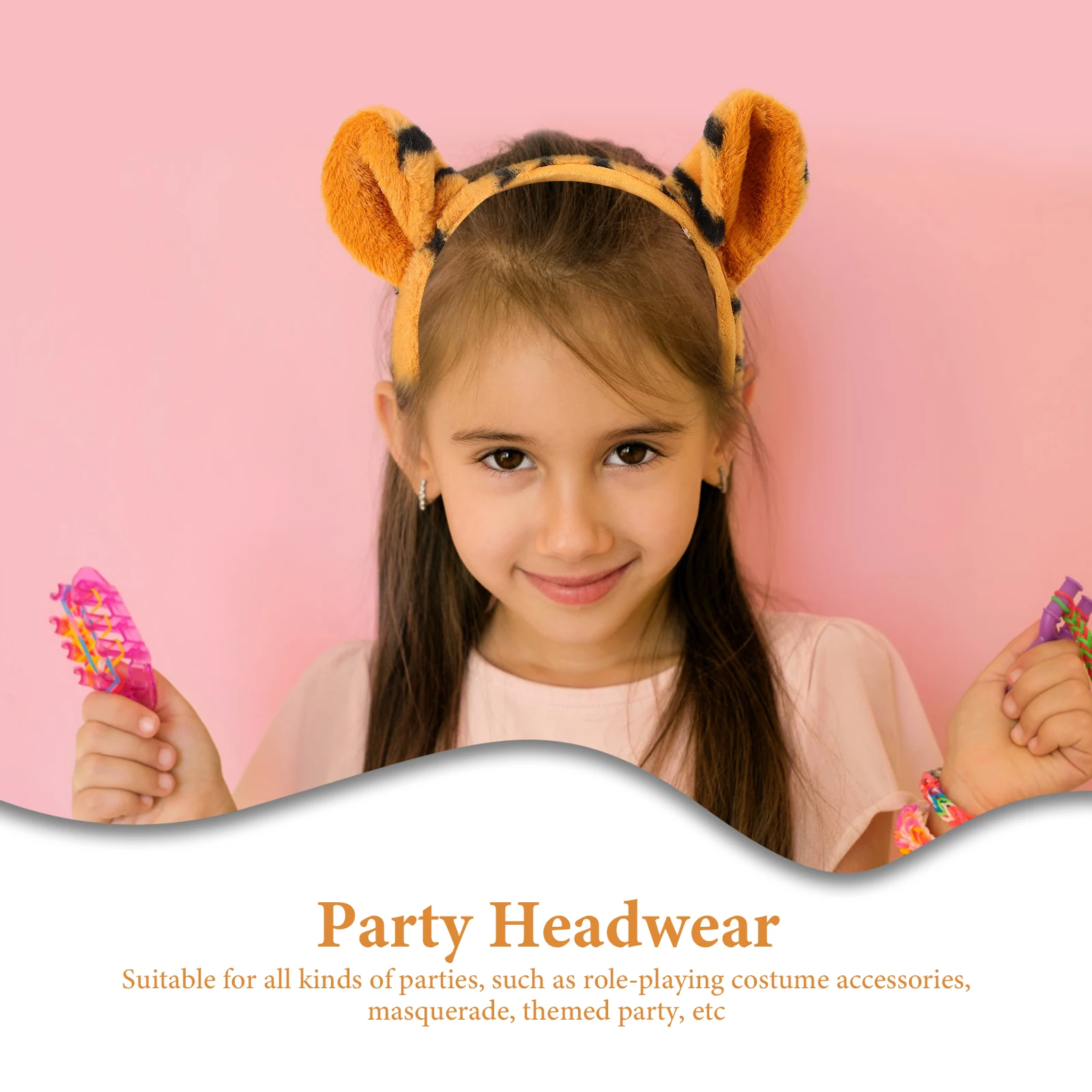 

Hoop Tiger Ear Headband Kids Party Hairband Animal Brown Fabric Costume Headbands