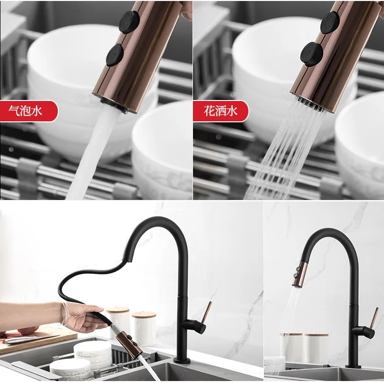 Robinets de cuisine à capteur, toque chaud et froid, robinets de cuisine extractibles en acier inoxydable, capteur domestique, robinets de cuisine tactiles intelligents