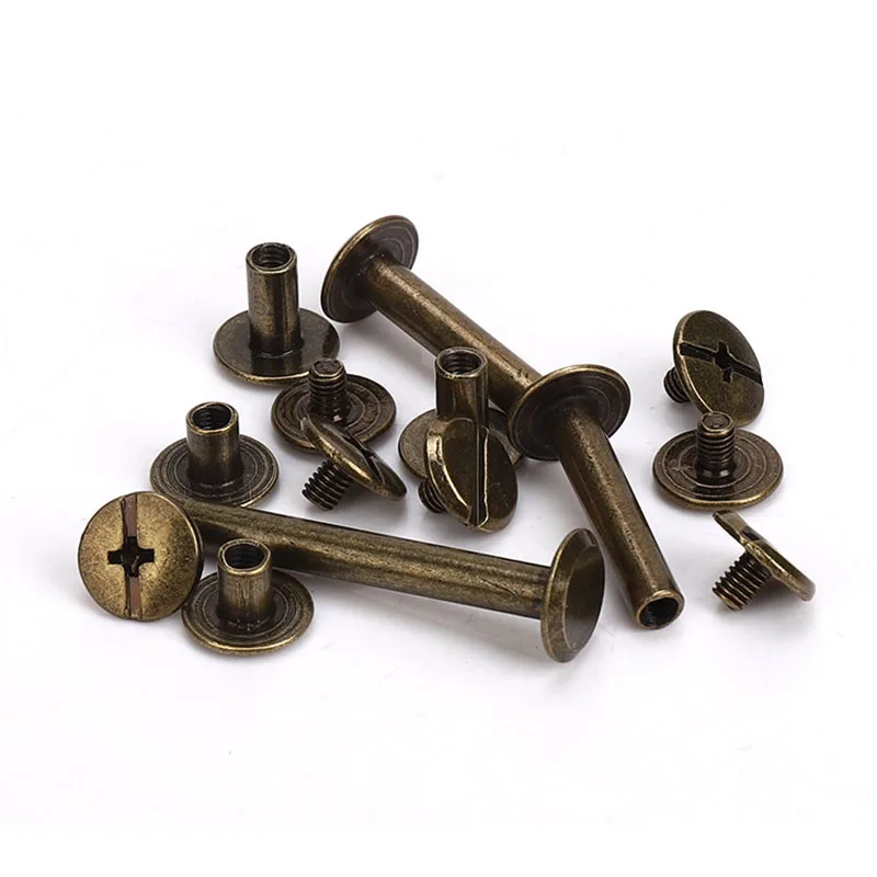 10pcs Metal Bronze Binding Chicago Screws Nails Long Studs Rivets Leather Craft Hardware Accessories Rod Length 3~50mm