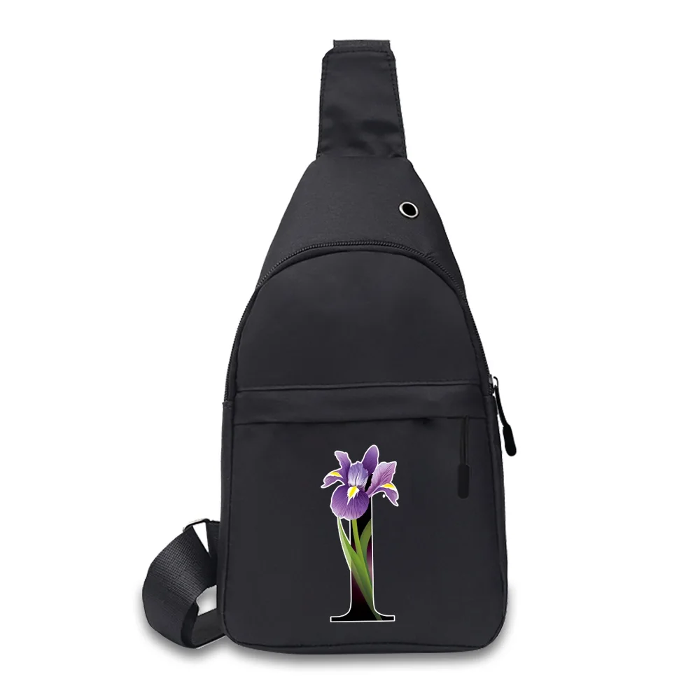 Fashion Shoulder Chest Bag Waist Pack Messenger Pack for Male Print Flower Letter 26 Name Pattern Crossbody Travel Sling Bag