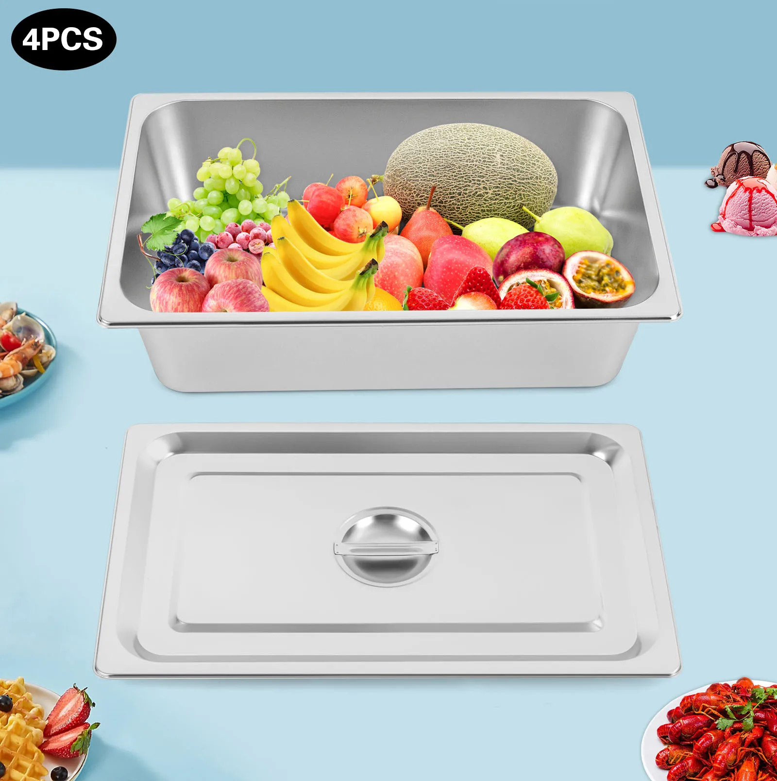 

4 Pack Stainless Steel Hotel Pans Steam Table Pans Commercial Food Pan for Hotel, Canteen, Restaurant, Office, Cafeteria, Party