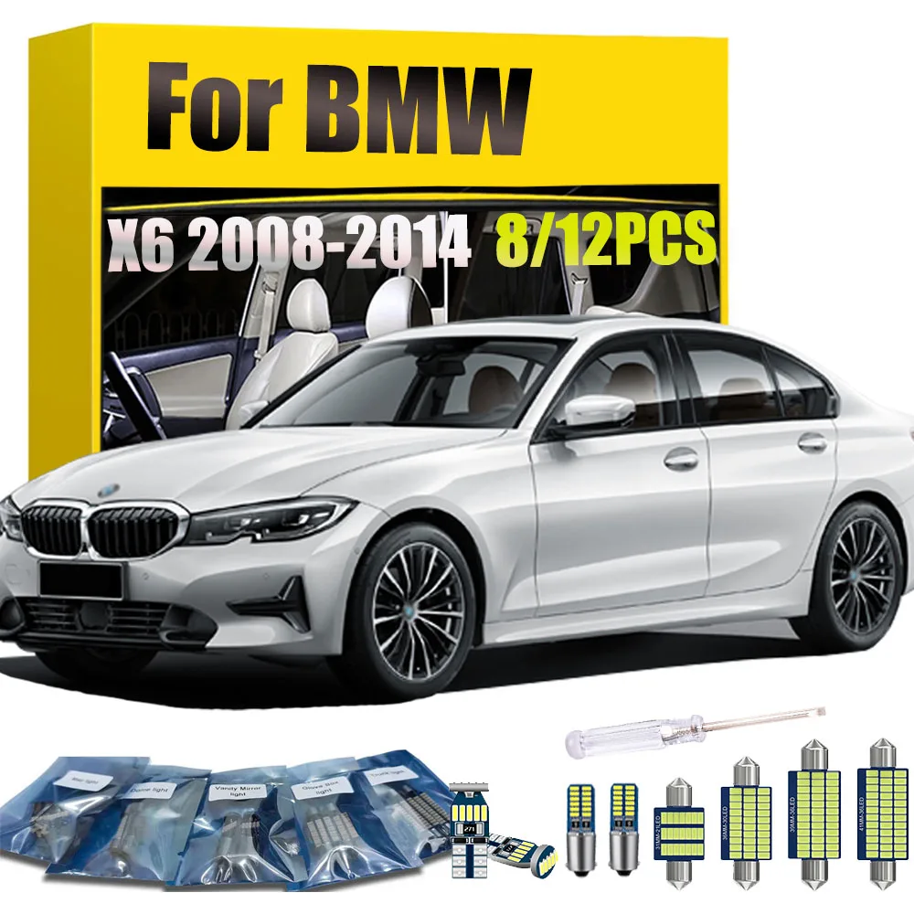 

8/12Pcs Fit For BMW X6 2008 2009 2010 2011 2012 2013 2014 interior dome light bulb LED reading light Kit Accessories