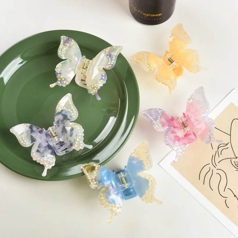 

New Shiny Diamond Fairy Butterfly Hair Claw Acetate Colorful Hair Clip Hairpin Shark Clip for Woman Girls Hair Accessories