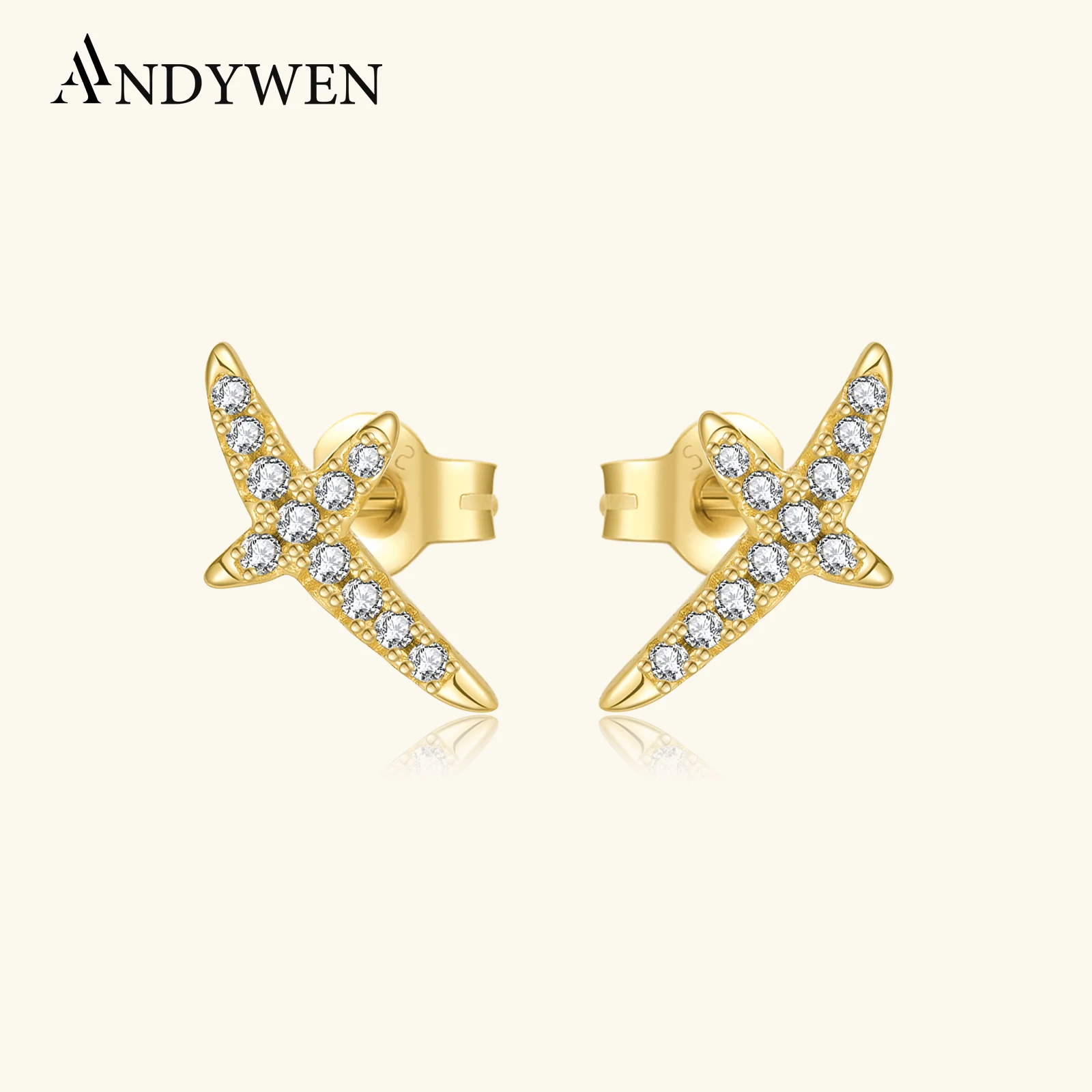 ANDYWEN 925 Sterling Silver Sword Shape Cross Zircon CZ Stud Earring 2025 Tiny Fashion Women Rock Punk Fine Gift Jewelry