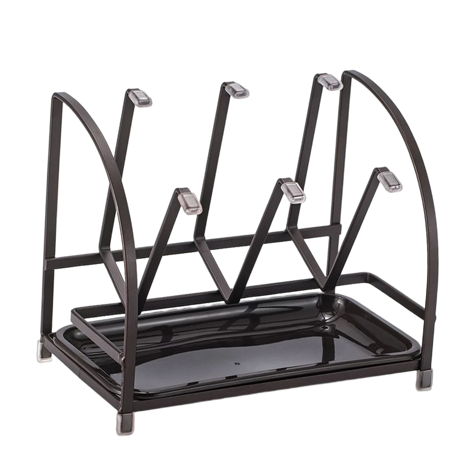 6 Slot Mug Drying Rack Non Slip Silicone Cup Organizer for Kitchen Counter Modern Steel Dish Drainer with Water Catcher Tray