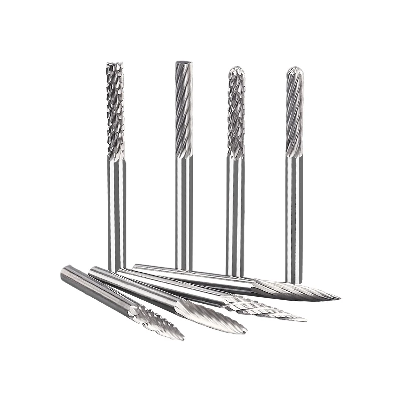 Wolframkarbid-Rotationsfräser 3mm Schaft Hartmetall-Rotationsfeile Gravurfräser Schleifkopf Bohrer 3A 3C 3F