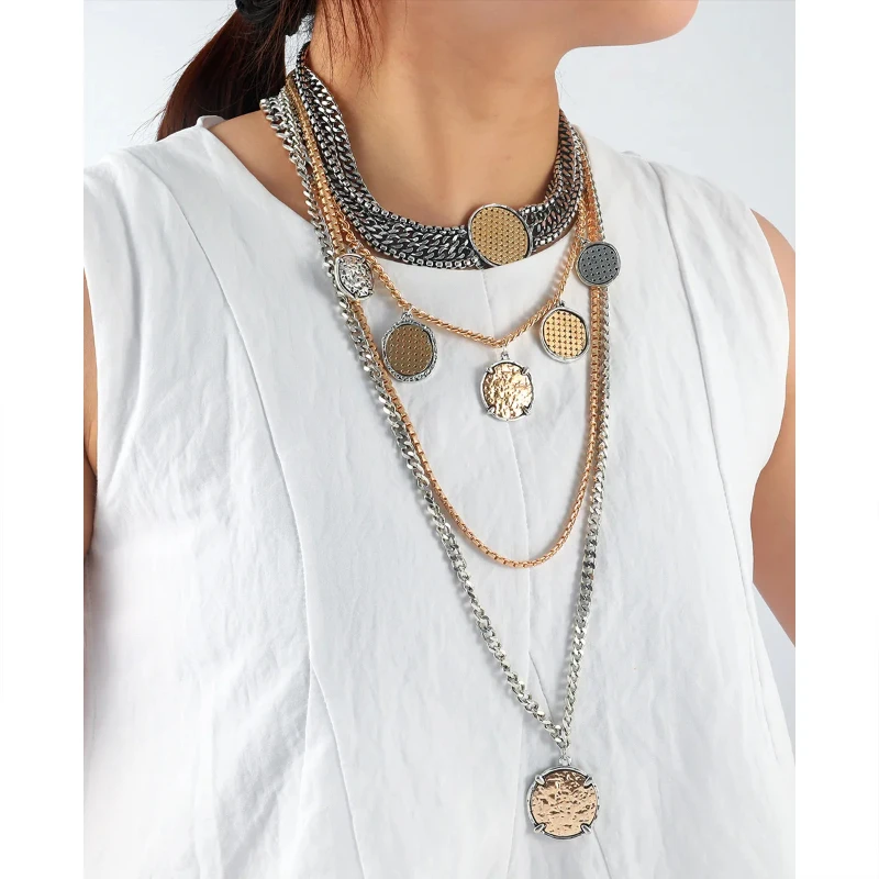 

European and American exaggerated big brand multi-layer chain punk hip-hop style necklace, women's natural bohemian style