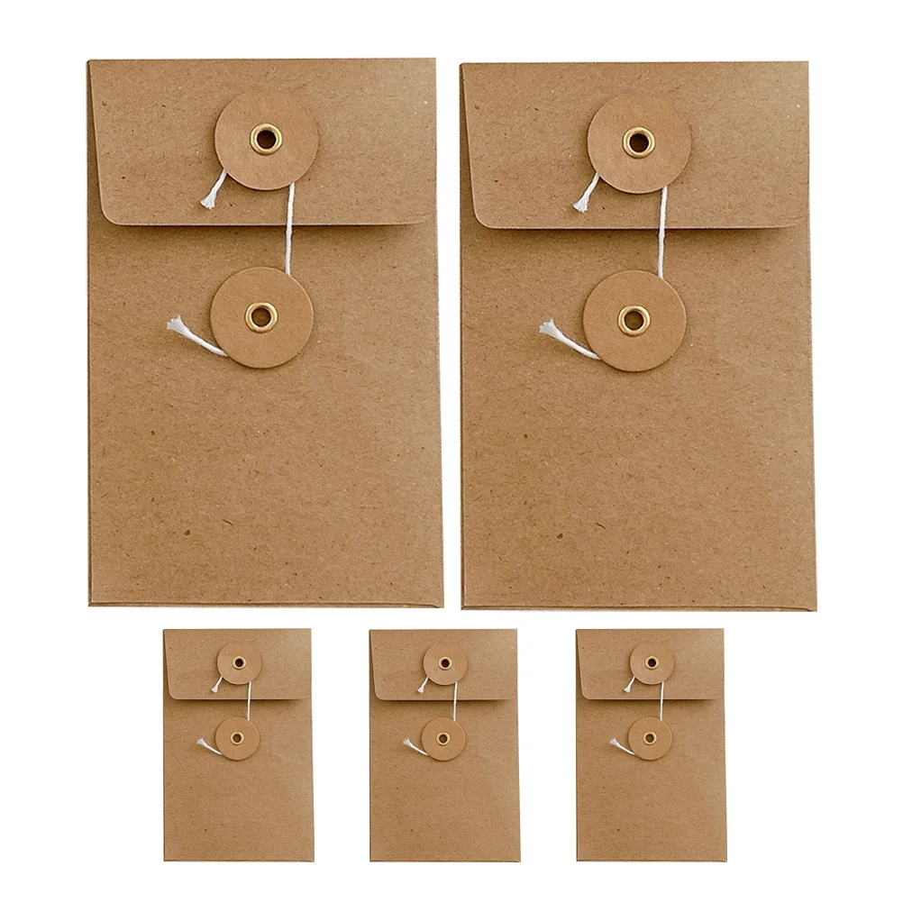 5 Pcs Retro Information Bag Pocket Envelopes Button Invitation Craft Office Kraft Paper Square Small Greeting Card