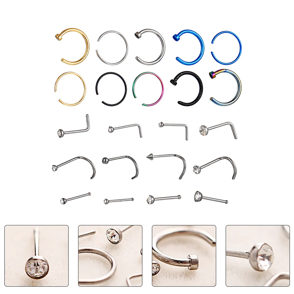 

22pcs Nose Rings Set Stainless Steel Fashion Body Piercing Jewelry Decor For Parties Dances Gifts