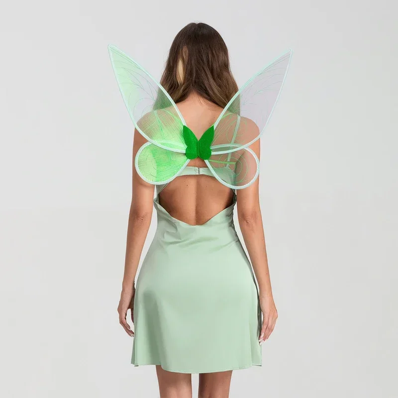 Hada de disfraz de Halloween para mujer, vestido elegante sin mangas con alas de mariposa, conjunto para Cosplay, trajes de fiesta de rol