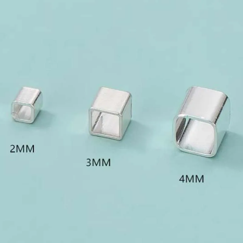 6PCS Real Pure Solid 925 sterling Silver Crimp End Beads Silver Crimps Silver End Bead Square Tube for Jewelry Making Findings