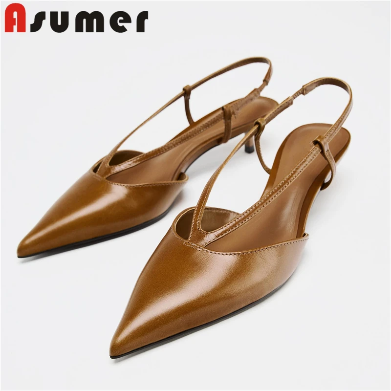 

ASUMER, большие размеры 34–43, INS, сандалии из натуральной кожи, женская обувь, сандалии на высоком каблуке-шпильке с острым носком, офисные вечерние свадебные туфли