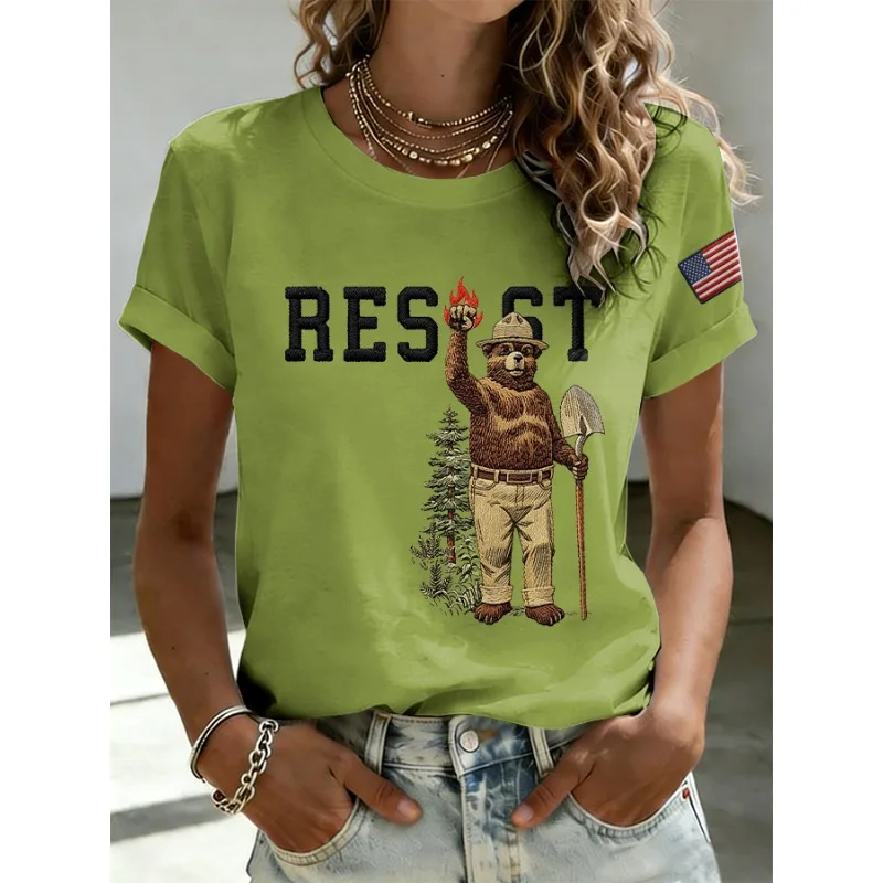 ilstile New Arrival Women's Resist Only You Can Prevent Forest Fires Print T-Shirts Short Sleeve  O Neck Summer Tops Casual Tees