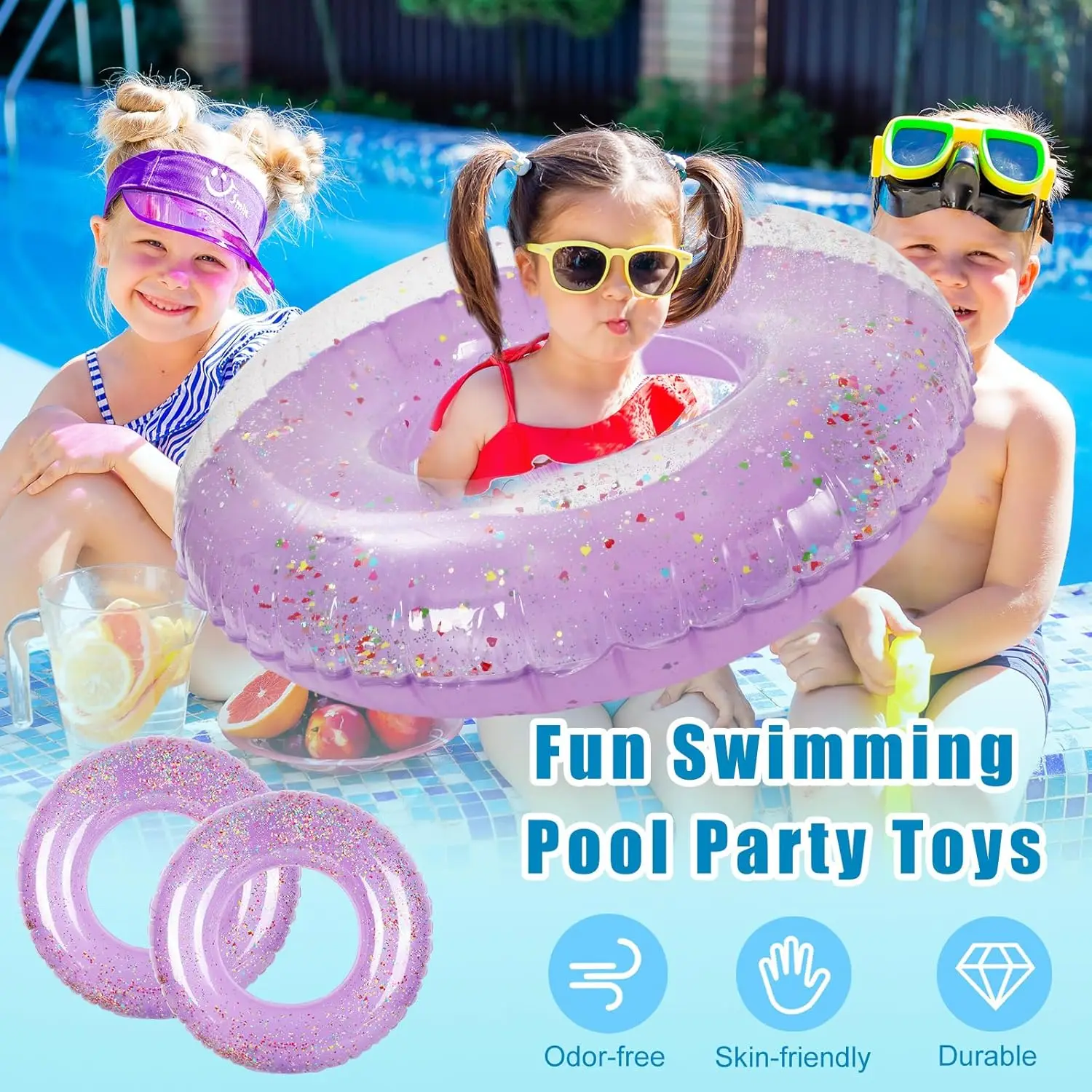 3Pcs Purple Inflatable Pool Floats Toys Glitter Lavender Swim Tubes Rings Pool Tube for Kids Adults Outdoor Summer Swimming Pool