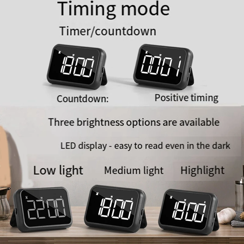 Timer For Kids, Kitchen Timers, Digital Timer For Cooking, Magnetic Countdown Timer For Exercise, Study, Oven Black