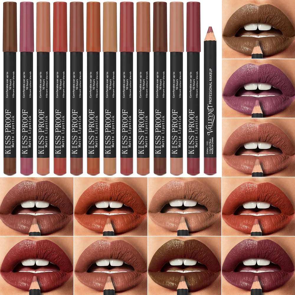 هدايا مستحضرات التجميل النسائية لعيد الشكر/عيد الميلاد: 12 لونًا من المخمل غير اللامع، قلم أحمر شفاه طبيعي ومقاوم للماء وسهل التلوين.