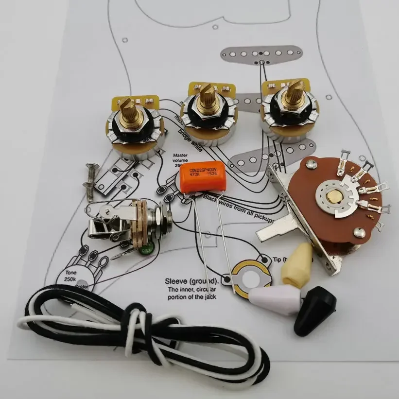 

Guitar Potentiometer 250K Copper shaft Wiring Kit CDE 225P .047 400V Orange Drop Cap +Welding line drawing
