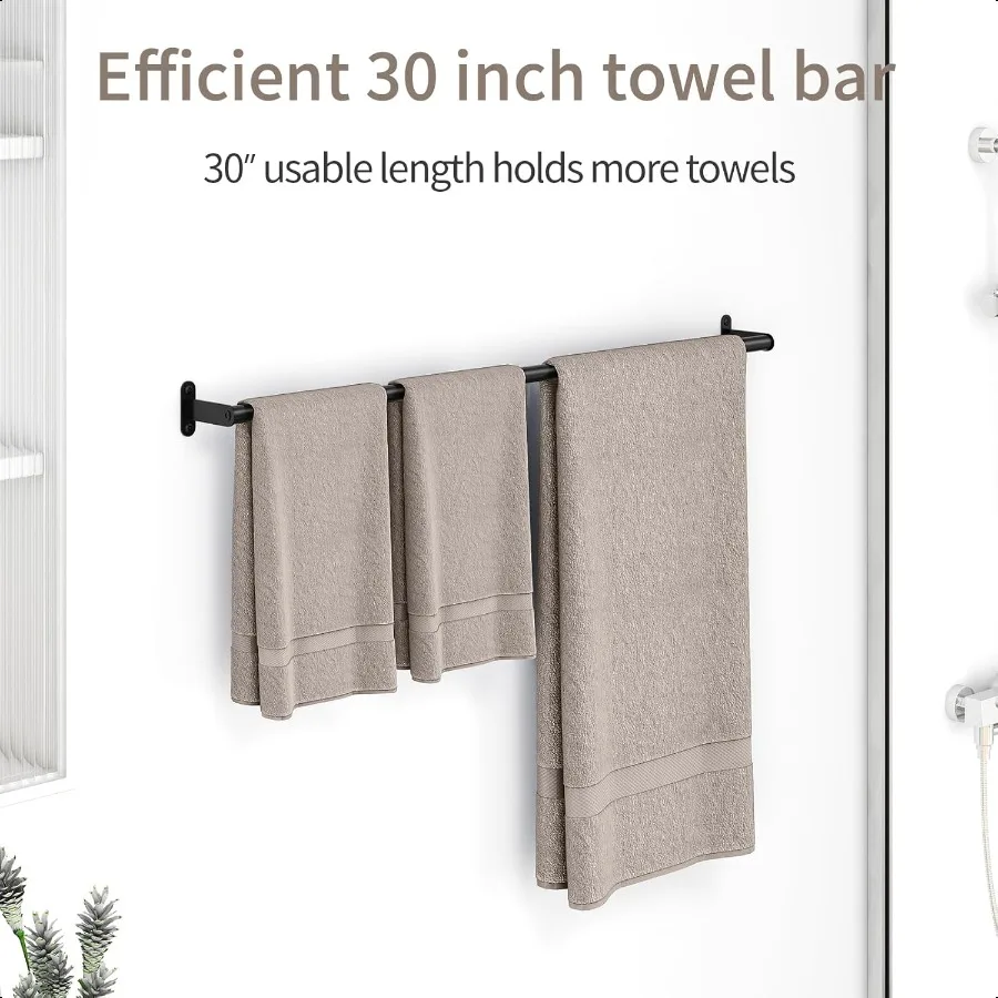 منشفة بار للحمام 30 بوصة ماتي الأسود منشفة رفوف للحمام الحائط اكسسوارات الحمام منشفة فولاذية قضيب واحد