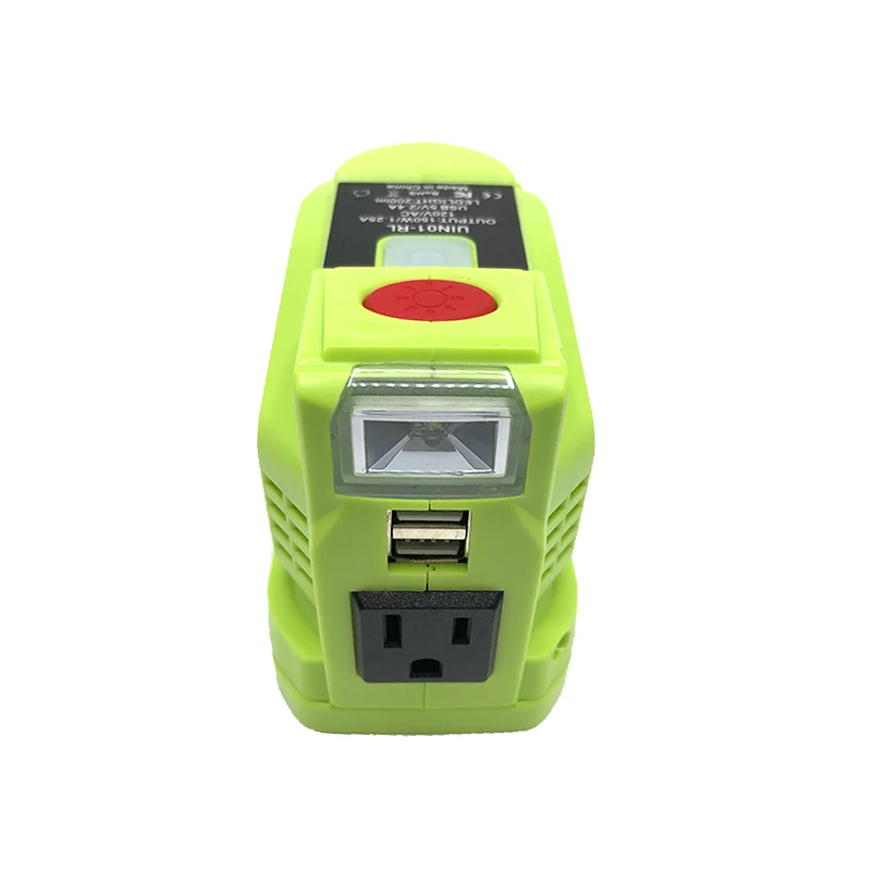 Ryobi Bateria 18V, Inversor de Potência Portátil 150W, Adaptador de Alimentação 110-120V com Tomada AC, ABS e PC