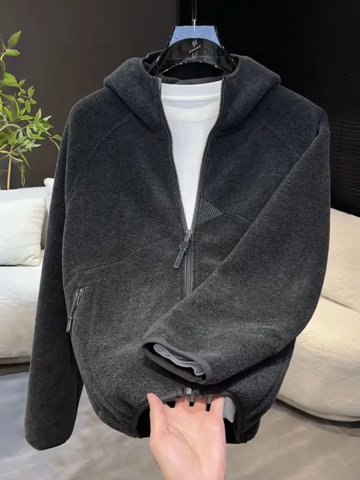 Men's Fce Lined Hooded Jaet Warmth Cardigan Sle Splice Heavyweight Spring Autumn Casual Outerwear Polyester Fiber