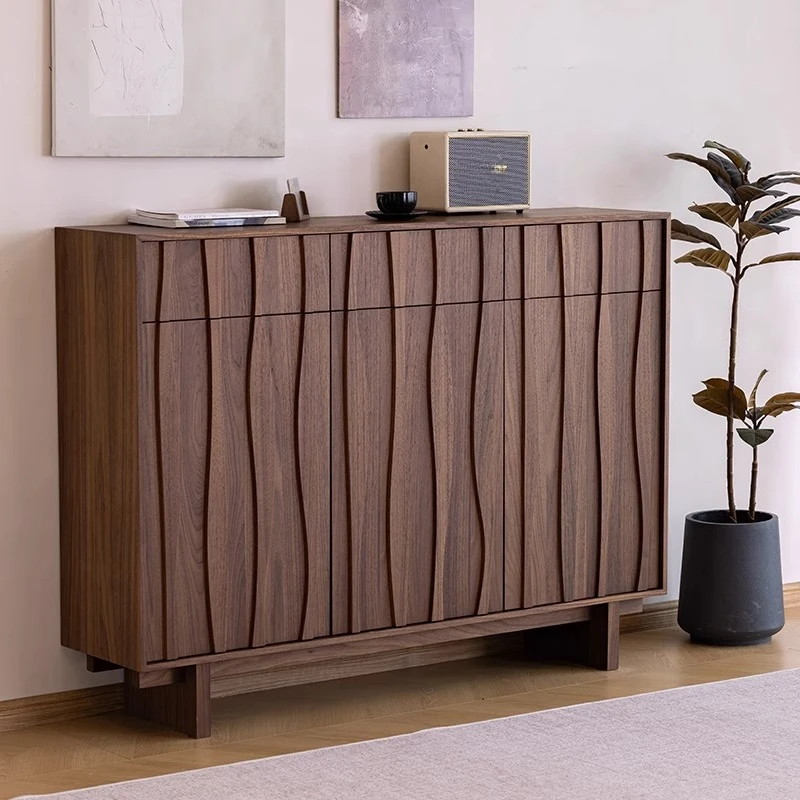 medieval style all-solid wood shoe cabinet, small apartment storage cabinet, shoe change cabinet at the door, black walnut