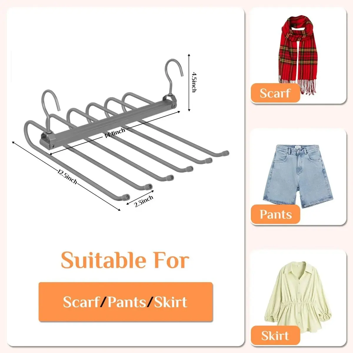 6 Tier Folding Hangers Multi-Functional Hangers Space Saving Metal Organizer 360°Rotating Hook Pants Jeans Gold