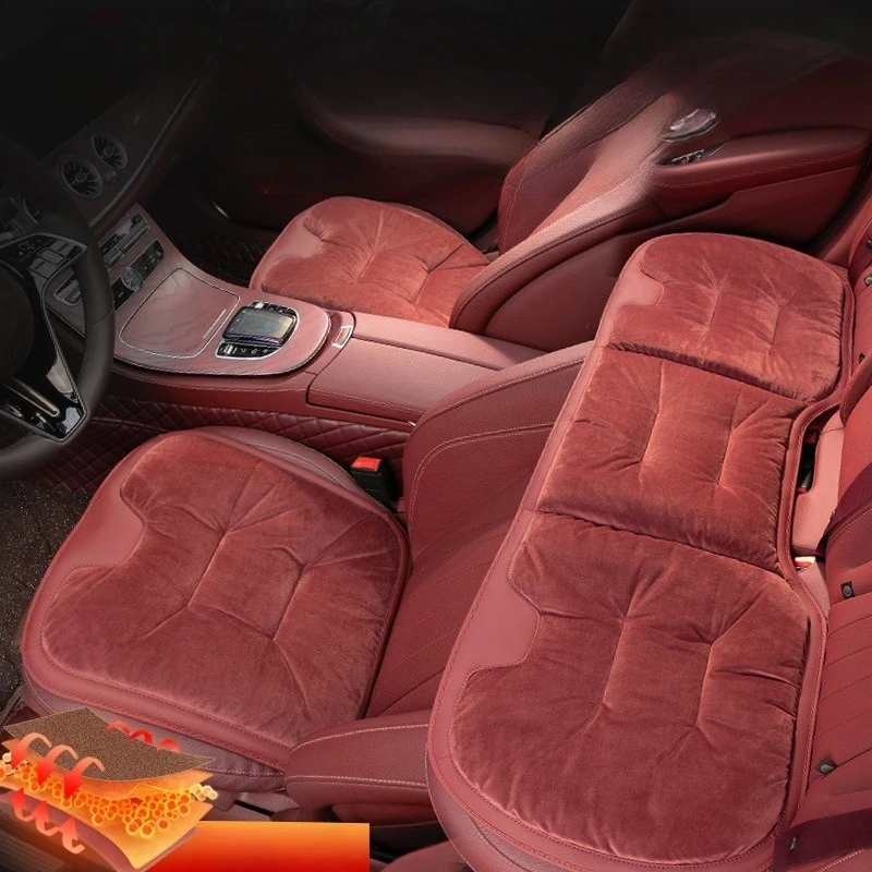 Sarung Jok Mobil Universal Berpemanas untuk Mobil Mewah, Set 3 Buah Depan Belakang, Bulu Halus, Hangat untuk Musim Dingin, Alas Jok Mobil dengan Pemanas Otomatis