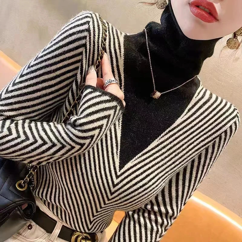 Women Clothing Y2k Turtleneck Slim Wool Pullovers Spring New Tops Daily Casual Elasticity Knitted Sweaters Vintage Knitwear