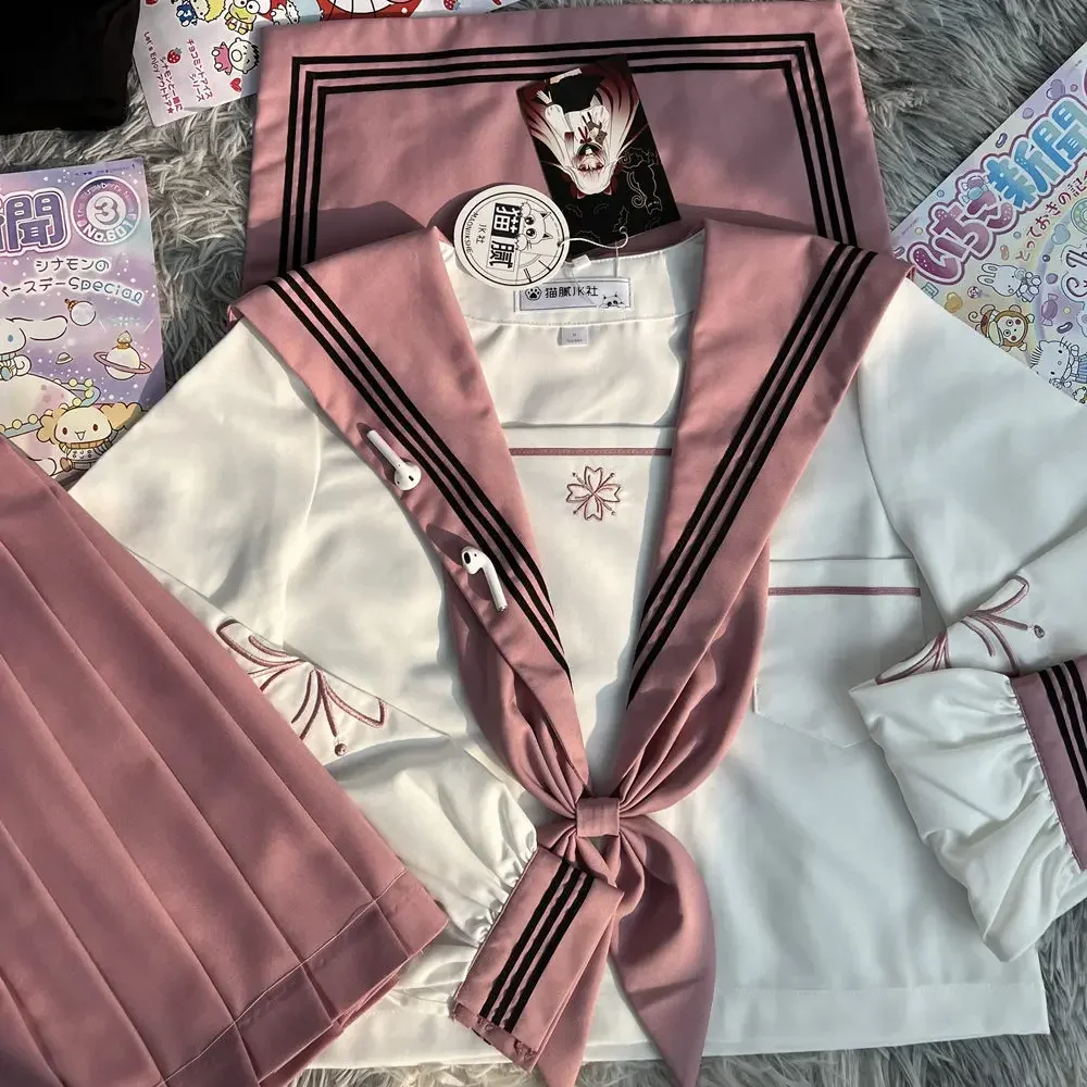 Girls Cosplay School Uniforms in Pink and Black JK Style Long and Short-sleeved Sailor Suit Japanese College Style Sweet Anime