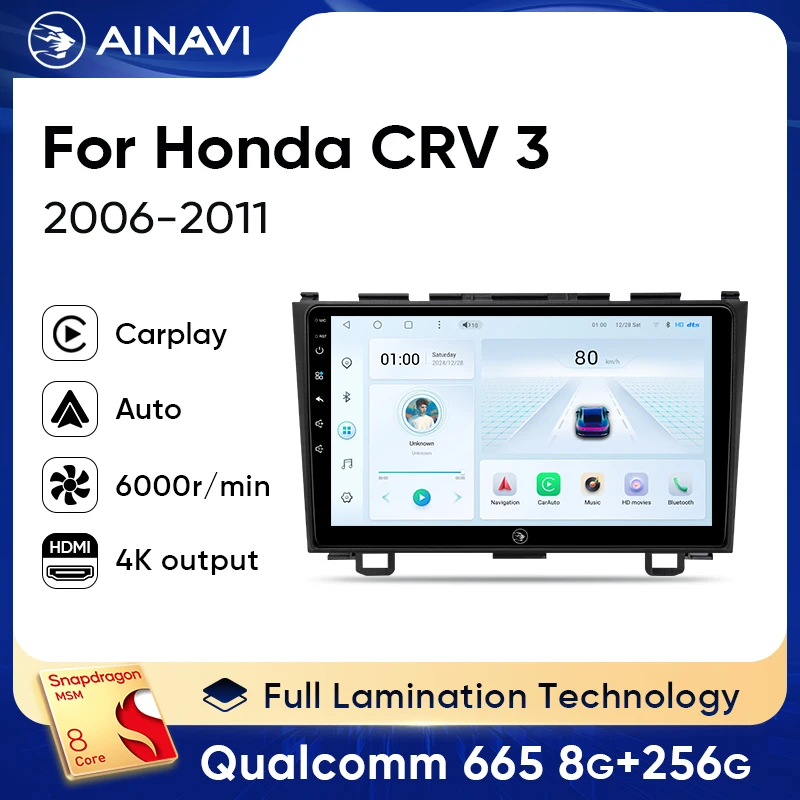 

Ainavi Android 13 Carplay автомобильное радио для Honda CR-V 3 RE CRV 2006-2011 мультимедийный видеоплеер навигация GPS 2 Din DVD головное устройство