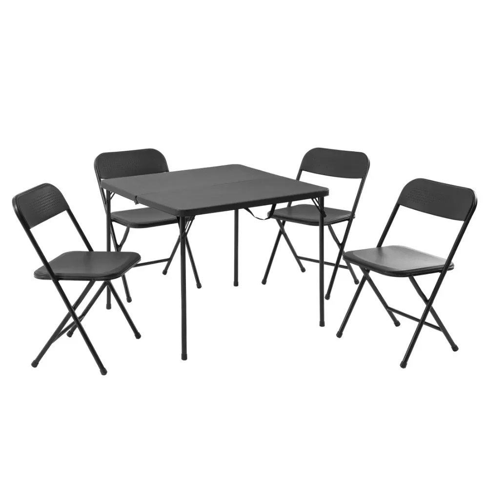 5 Piece Resin Card Table and Four Chairs Set, Black，Living Room dining chair, outdoor chair