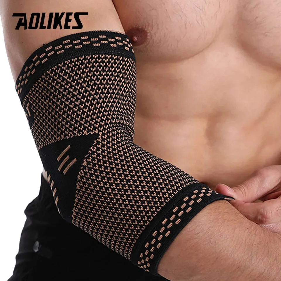 AOLIKES Copper Nylon Elbow Pads Brace Copper Elbow Sleeve Compression for Sports Workout Arthritis Pain Relief and Support