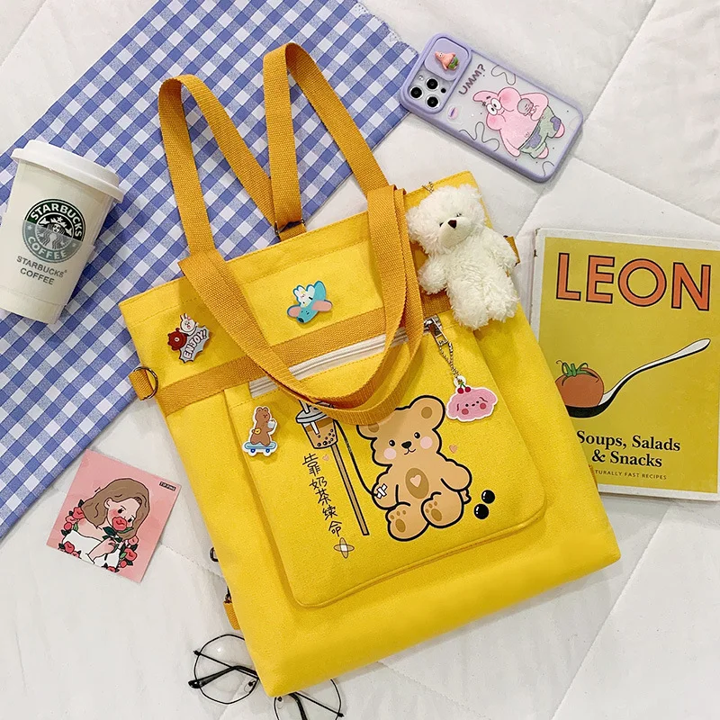 Large Capacity Animal Print Canvas Tote Bag Single Shoulder Student Tutoring Bag  Sweet Style Casual Popular Element