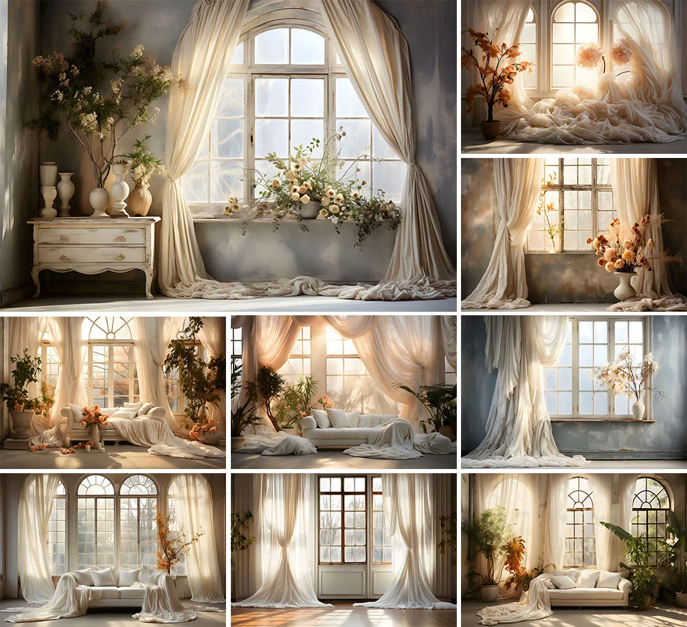 

Mehofond Photography Background Retro Curtain Window Floral Adult Birthday Wedding Maternity Portrait Decor Backdrop Photo Studi