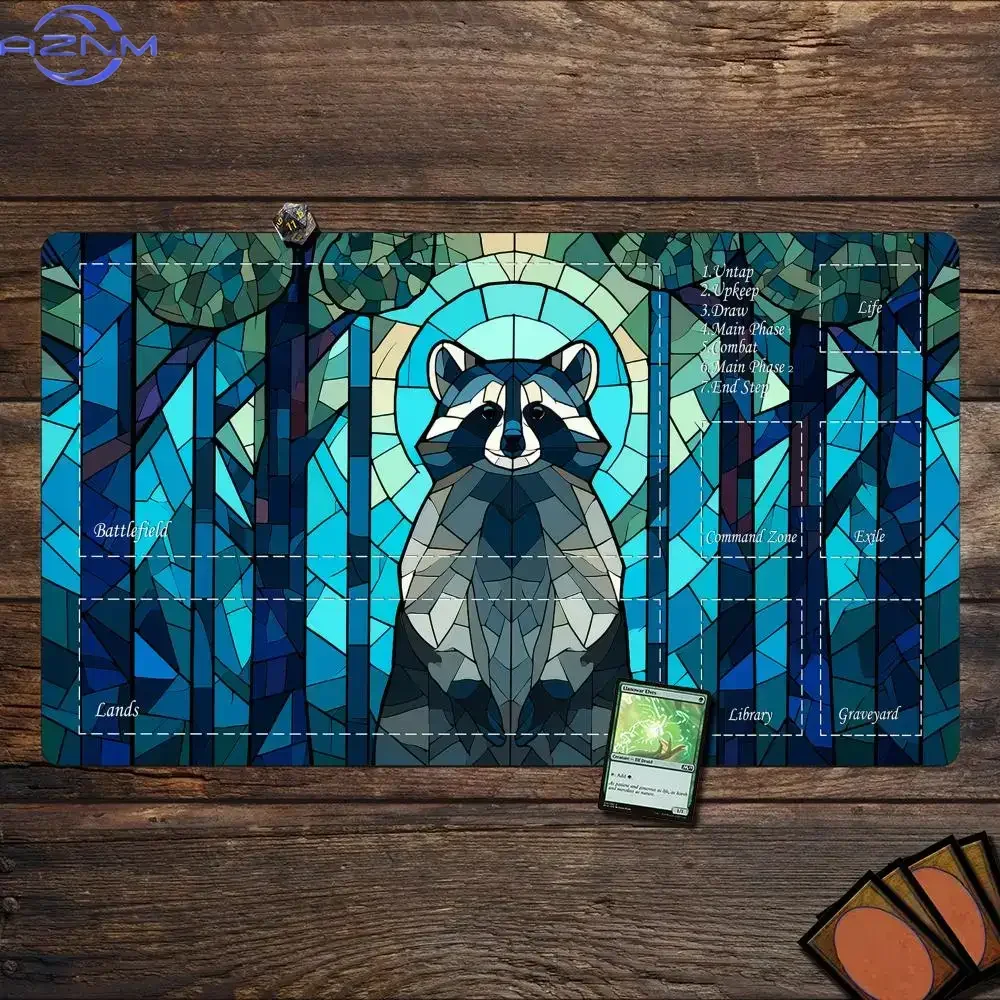 Colored glass style raccoon Magic Playmat Card Battle Gaming Mat with zone mtg playmat desk mat suitable for game gathering
