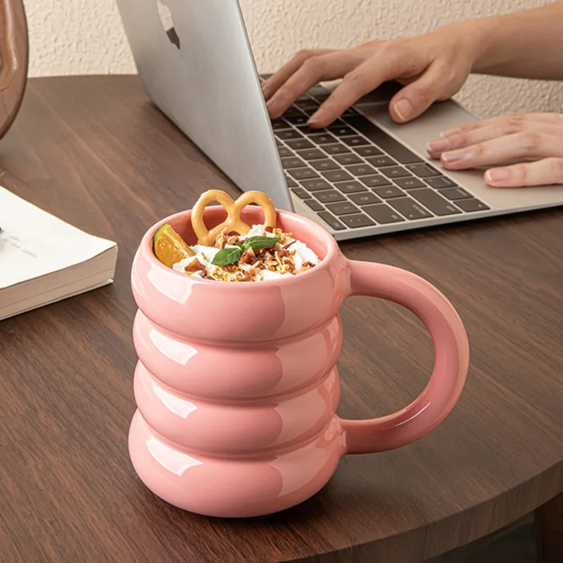 

Pink Donuts High-value Ceramic Cups, Creative Coffee Milk Cups, Household Large-capacity Water Cups, Couple Mugs
