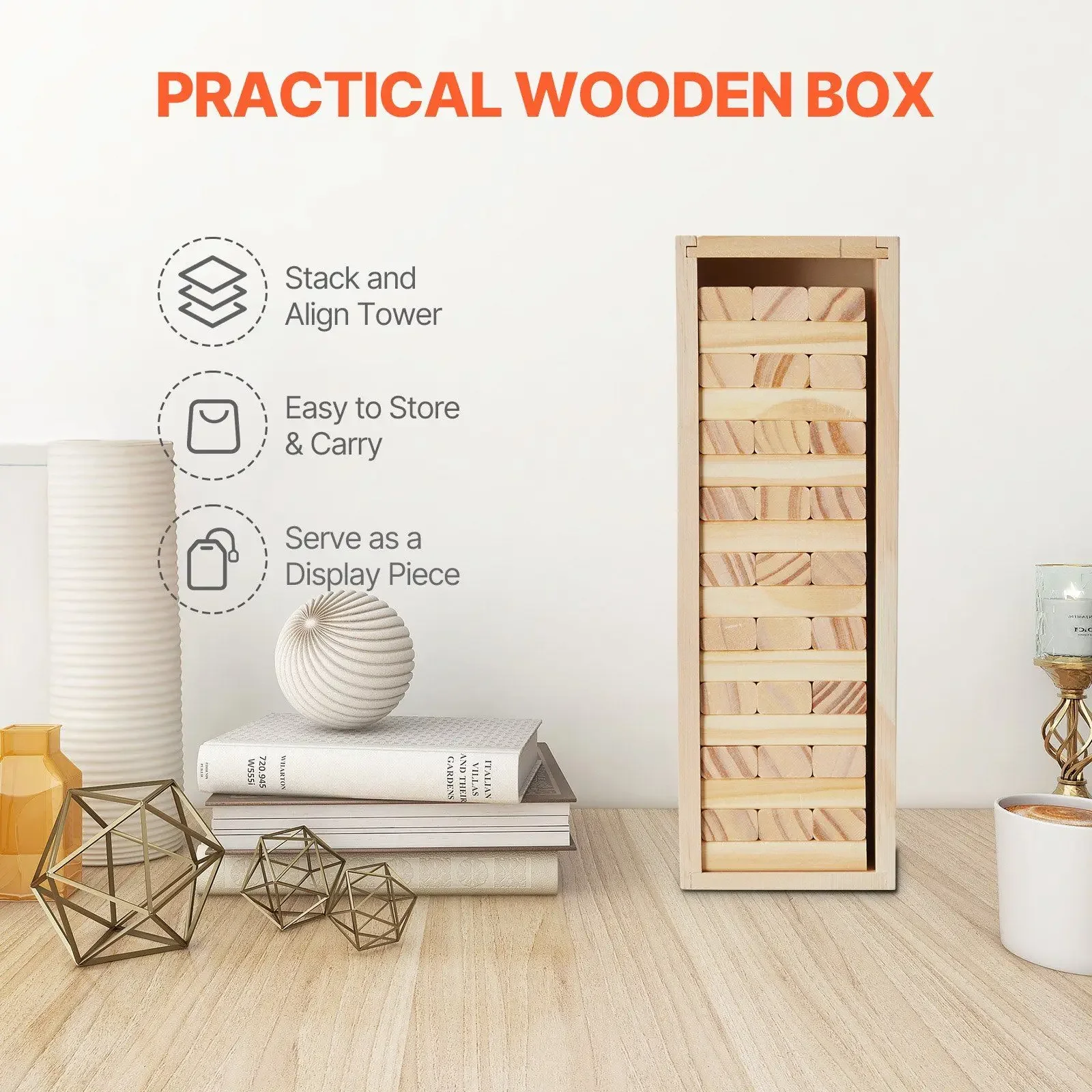 Tumbling Timber Toy 54 Blocks Tumble Tower Blocks Game Pine Wood Crate