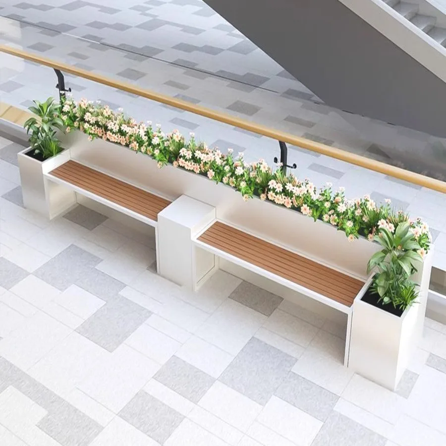 

Outdoor seat seat stool card seat flower box combination wrought iron square commercial street rest stool landscape flower