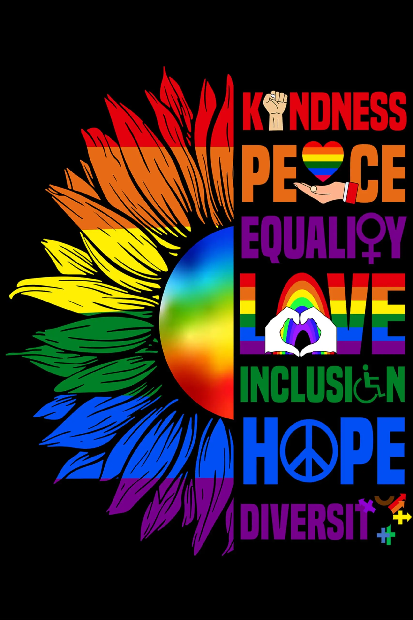 Pride Sunflower Metal Tin Signs Kindness Peace Equality Love Inclusion Hope Diversity Sign LGBT Community Wall Art Decor