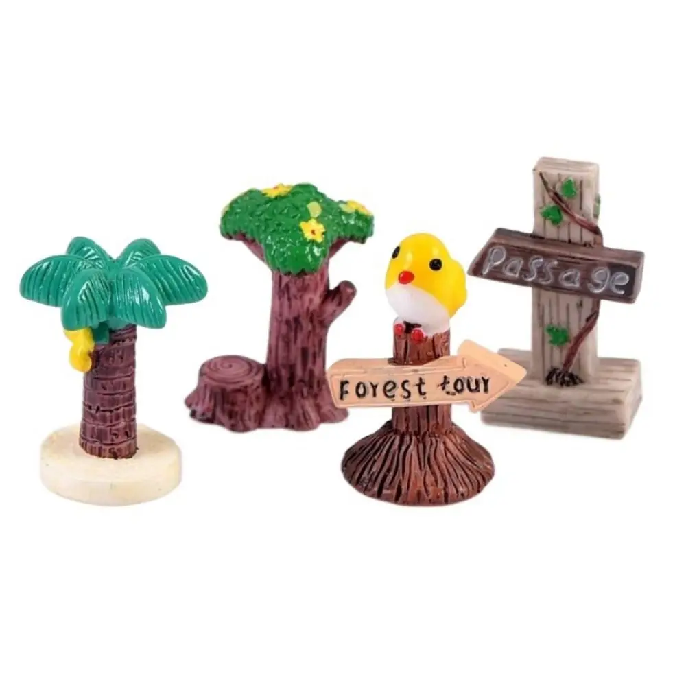 Cute Yellow Bird Signpost Decorative Resin Tree Stump Guidepost Ornament Mini Statue Figurine Vine Coconut Guidepost